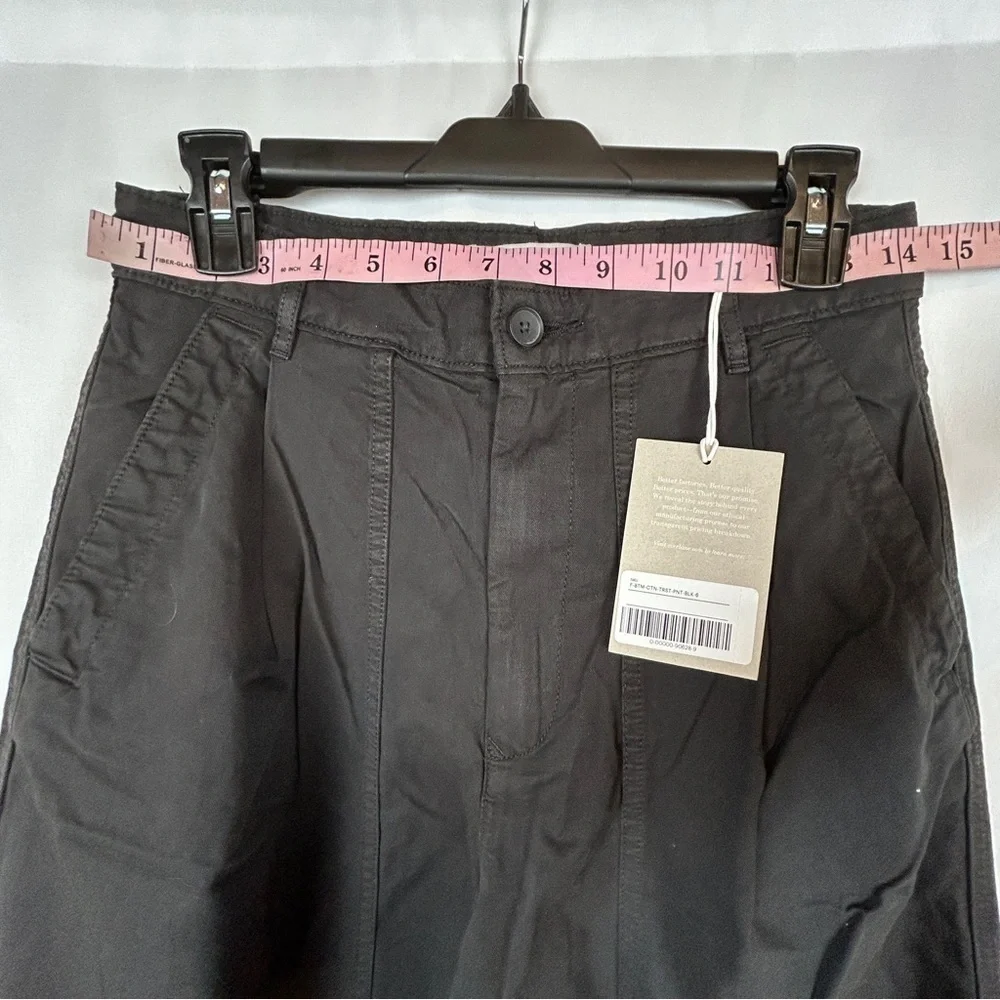 NEW Everlane Crop Black Wide Straight Leg Cargo Pants Cotton Linen Blend Size 6